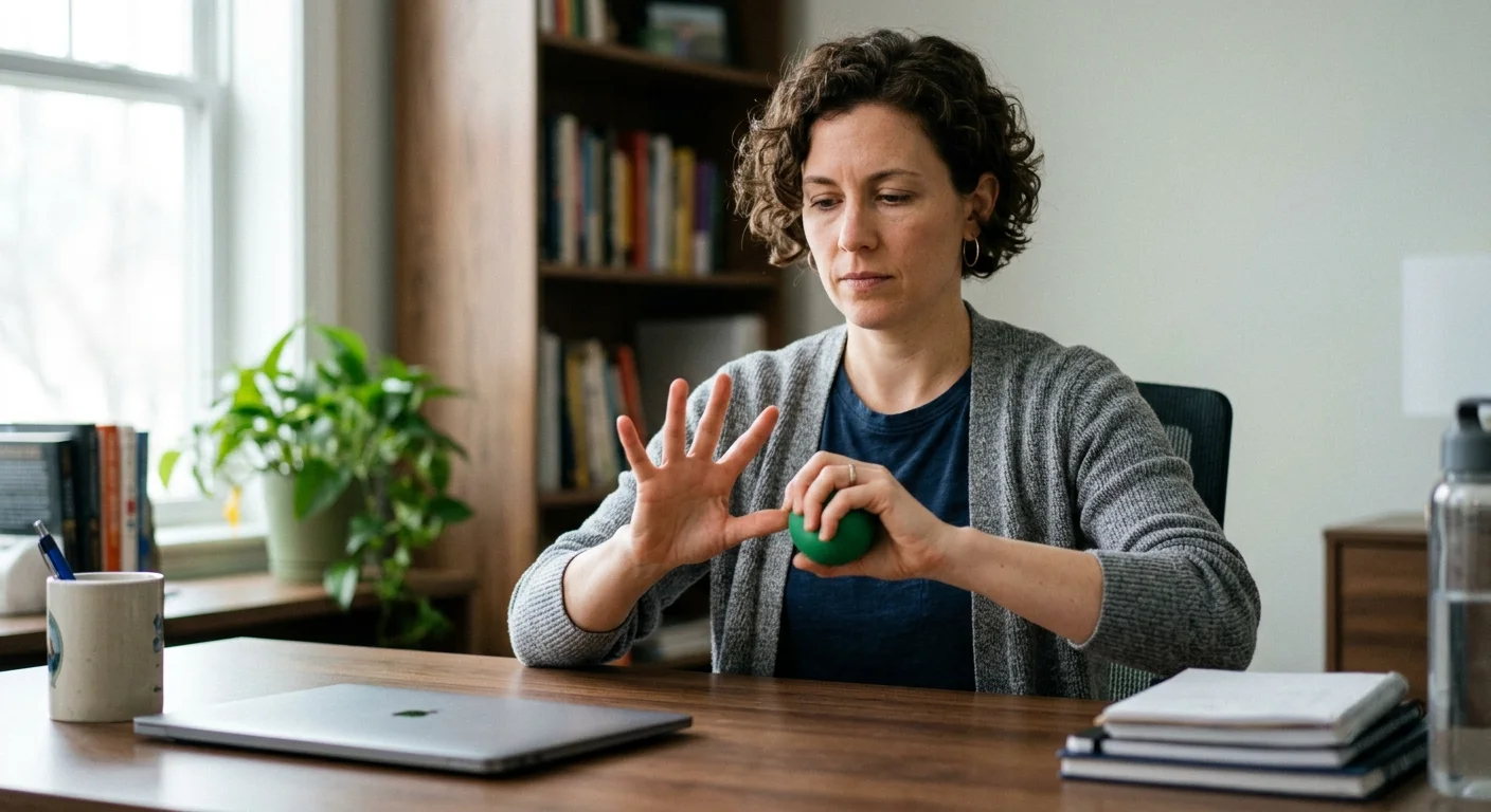 Hands performing reflex improvement exercises at home desk