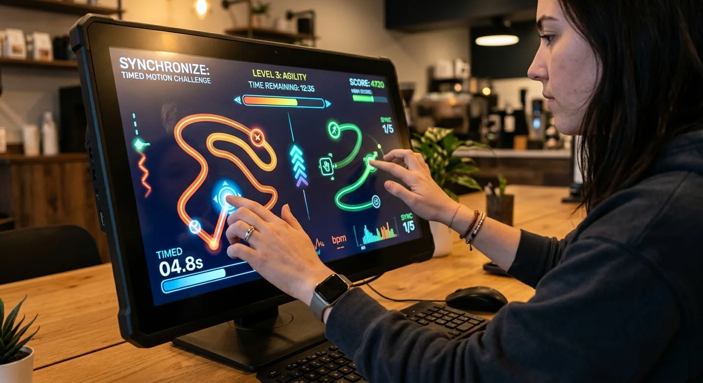 Player practicing hand coordination with a digital coordination game